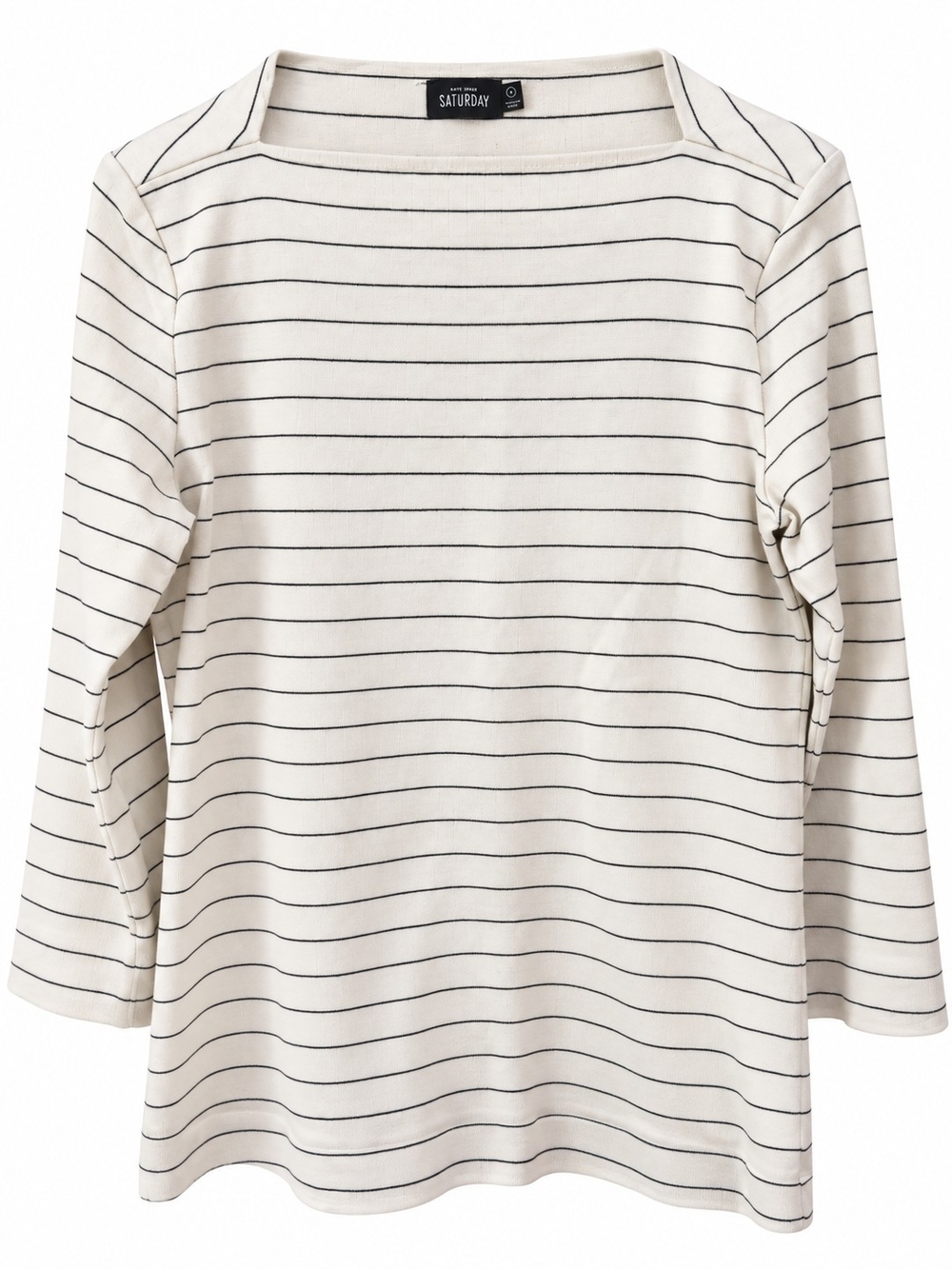Kate Spade Saturday 100% Cotton Boatneck Stripe Top in Cream and Navy